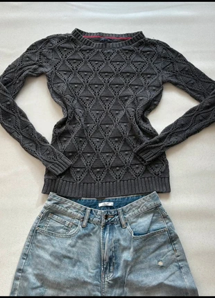Pull Tommy Hilfiger gris ajouré - Taille S/P - Tricot losanges, merk: Tommy Hilfiger, staat: Heel goed, maat: S / 36 / 8, € 15,00, € 16,45 inclusief Kopersbescherming Pro