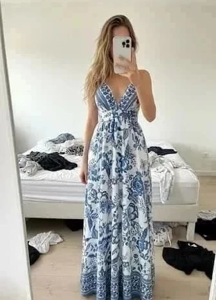 Robe longue fleurie bleu et blanc femme #007, merk: marivelle, staat: Heel goed, maat: M / 38 / 10, € 37,99, € 40,59 inclusief Kopersbescherming