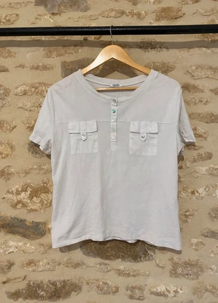 T-shirt blanc manche courte femme boutons nacrés - Zamba, marque: Zamba, état: Très bon état, taille: M / 38 / 10, 3,00 €, 3,85 € Protection acheteurs incluse