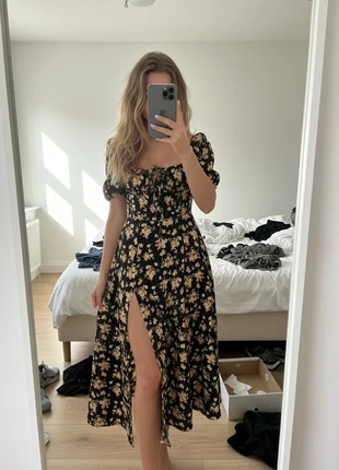 robe midi noire à fleurs jaunes fendue #047, brand: Jardin d'Automne, condition: Very good, size: M / 38 / 10, €37.99, €40.59 includes Buyer Protection