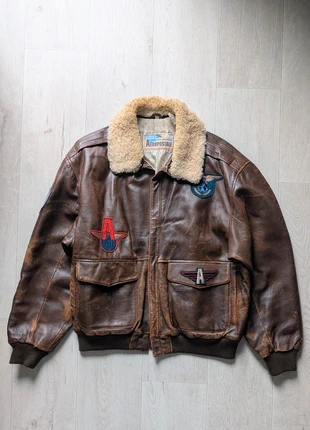 Blouson aviateur Aéropostale vintage en cuir marron taille 46 XL, brand: Aéropostale, condition: Good, size: XL, €80.00, €84.70 includes Buyer Protection