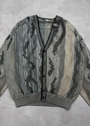 Cardigan Vintage knit 90’s texturé ondulé abstract – L oversize Homme - #90sSwEu093, merk: Vintage Dressing, staat: Heel goed, maat: L, € 34,90, € 37,35 inclusief Kopersbescherming Pro