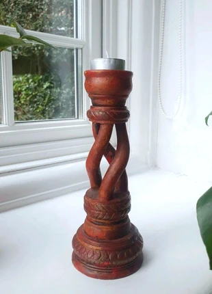 Vintage Wooden Twisted Spiral Carved Candle Holder, brand: Vintage, condition: Good, £10.00, £11.20 includes Buyer Protection