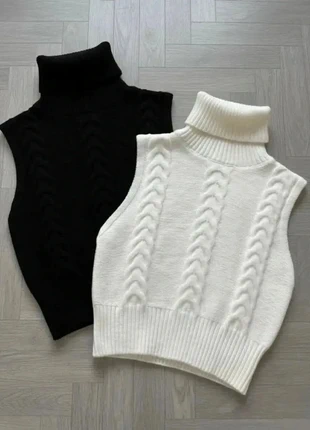 Duo de pulls sans manches à col roulé – tricot torsadé noir et blanc, marque: Urban Fluff, état: Très bon état, taille: M / 38 / 10, 42,99 €, 45,84 € Protection acheteurs incluse