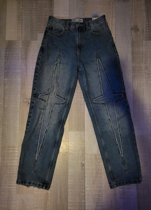 Baggy blauwe jeans met kruis-detail, merk: FSBN, staat: Goed, maat: XS, € 15,00, € 16,45 inclusief Kopersbescherming