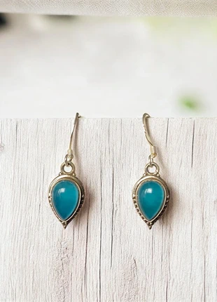 Boucles d'oreilles pendantes en forme de larme en argent massif 925, Pierres de calcédoine bleues, marque: Argent, état: Très bon état, 19,00 €, 20,65 € Protection acheteurs incluse