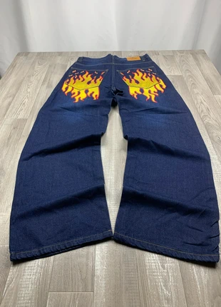 Jeans denim W30 bleu marine brodé broderies feu flammes baggy vintage y2k Hip hop, brand: fire embroidery, condition: Very good, size: W30, €42.99, €45.84 includes Buyer Protection Pro