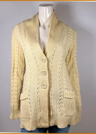 Irish Aran Wool Cardigan – Vintage Cream Shawl Collar Knit 🇮🇪, marque: LAINE, état: Bon état, taille: M / 38 / 10, 17,90 €, 19,50 € Protection acheteurs incluse