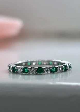 Silver925 minimalistic ring / band with green gems / Casual / Simple, brand: unvranded silver, condition: New without tags, size: 16.9 mm / M½, £11.00, £12.25 includes Buyer Protection