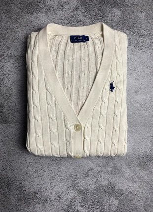 Cardigan torsadé crème Polo Ralph Lauren femme S • logo bleu marine • parfait état & authentique, marca: Ralph Lauren, estado: Muy bueno, tamaño: S / 36 / 8, 45,90 €, 48,90 € Protección al comprador incluida