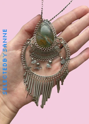 Boho style multilayered steel necklace w green stone, merk: Vintage Dressing, staat: Heel goed, € 15,99, € 17,49 inclusief Kopersbescherming