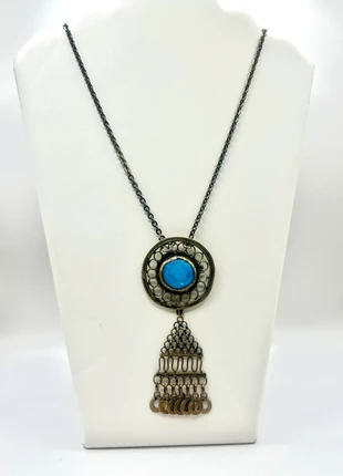 Collier vintage transformable – pendentif amovible / broche – Bleu turquoise & métal patiné, marque: Vintage Dressing, état: Bon état, 17,00 €, 18,55 € Protection acheteurs incluse