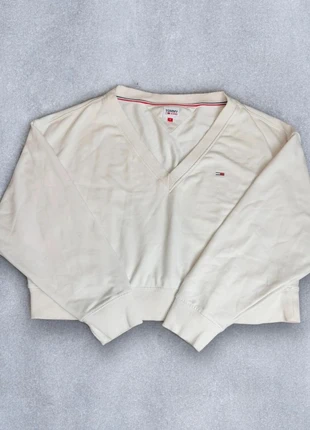 Pull Crop top Tommy Hilfiger col v brodé crème - S, marque: Tommy Hilfiger, état: Très bon état, taille: S / 36 / 8, 14,90 €, 16,35 € Protection acheteurs (Pro) incluse