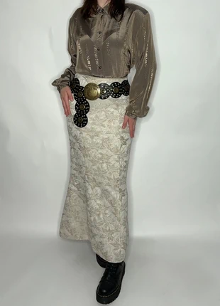 1990s beige gold whimsigoth bohemian witch coquette hippie western gipsy fairy mermaid skirt, merk: Vintage, staat: Heel goed, maat: M / 38 / 10, € 25,00, € 26,95 inclusief Kopersbescherming Pro