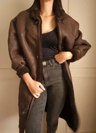 Manteau long en peau retourné Vintage marron en veritable cuir chaud oversize, merk: Vintage, staat: Goed, maat: XXL / 44 / 16, € 25,99, € 27,99 inclusief Kopersbescherming Pro