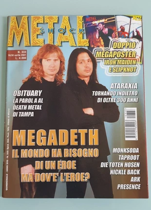 Rivista metal shock n. 333 16/30 aprile 2001 Megadeth Obituary, estado: Muito bom, €3.00, €3.85 inclui Proteção do Comprador