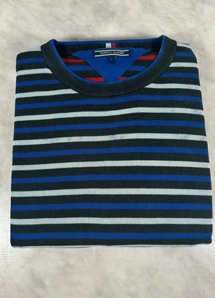 Tommy Hilfiger pull à rayures bleu gris rouge – maille fine premium vintage (L) Code 051N, marque: Tommy Hilfiger, état: Satisfaisant, taille: L, 12,00 €, 13,30 € Protection acheteurs (Pro) incluse
