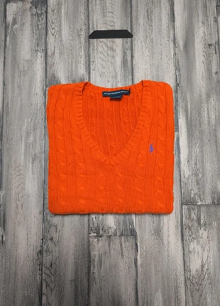 Pull Hiver Torsadé Ralph Lauren - Col V Manches Longues Orange Logo Violet - Taille M - Femme, marque: Ralph Lauren, état: Très bon état, taille: M / 38 / 10, 49,00 €, 52,15 € Protection acheteurs (Pro) incluse