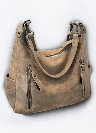 Sac effet daim beige à poches zippées, condition: New without tags, €19.00, €20.65 includes Buyer Protection
