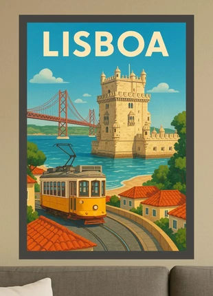 Affiche illustration « Lisboa », état: Neuf sans étiquette, 6,00 €, 7,00 € Protection acheteurs (Pro) incluse