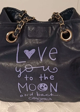 Sac à main Camomilla Italy bleu marine – chaîne dorée – message “Love you to the moon and back”, brand: Camomilla, condition: Very good, €15.00, €16.45 includes Buyer Protection