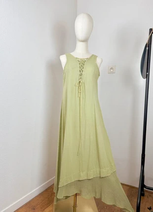 Long layered green dress knotted for grunge style or minimalist authentic vintage made in Italy y2k, brand: Vintage Dressing, condition: Very good, size: S / 36 / 8, €10.00, €11.20 includes Buyer Protection Pro