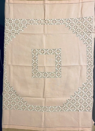 Nappe ancienne en lin rose poudré brodée main., marque: Chic Antique, état: Neuf sans étiquette, 10,00 €, 11,20 € Protection acheteurs incluse