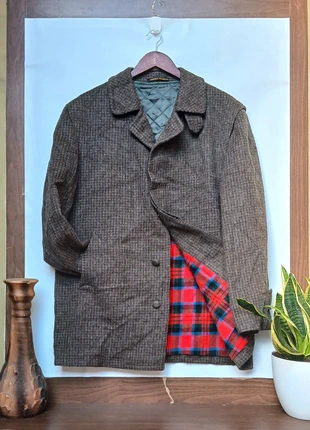 Old money Vintage 90s Brown Wool Tweed Car Coat with Plaid Lining - Size 50, marque: Vintage Dressing, état: Très bon état, taille: XL, 45,00 €, 47,95 € Protection acheteurs incluse