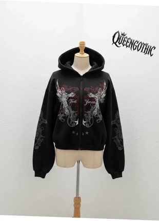 Sweat zippé noir style Gothique/Trash à motif Croix Ailées, brand: friperie, condizioni: Ottime, taglia: M / IT 42 / EU 38, €44.90, €47.85 include la Protezione acquisti