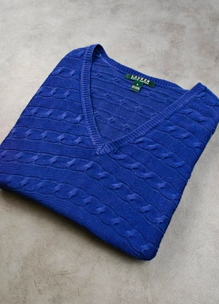 Pull Torsadé Ralph Lauren | taille S | bleu à col V logo brodé viscose, marke: Ralph Lauren, zustand: Sehr gut, größe: S / 36 / 8, 32,00 €, 34,30 € inklusive Vinted-Käuferschutz