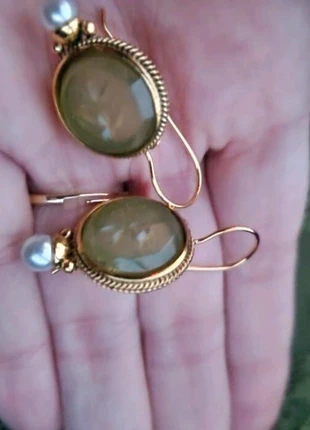 Stainless steel, goudkleurige vintage oorbellen, groen met pareltje. Nieuw, staat: Nieuw zonder prijskaartje, € 4,99, € 5,94 inclusief Kopersbescherming