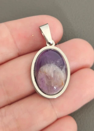 Pendentif acier inoxydable argent pierre naturelle améthyste, brand: Pierre naturelle, condizioni: Ottime, €6.00, €7.00 include la Protezione acquisti Pro