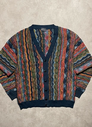 Vintage 3D coogi style wool knit cardigan multicolor made in Italy college by marcazzani L, brand: Vintage Dressing, condition: Very good, size: L, €45.00, €47.95 includes Buyer Protection