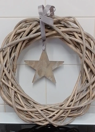 Rustic Decorative Wicker Wreath With Wooden Star and grey ribbon - Neutral Home Decor, brand: unknown, condition: Satisfactory, £5.00, £5.95 includes Buyer Protection