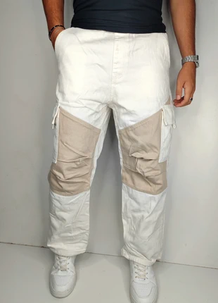 Jean beige blanc cargo parachute baggy droit Bershka T.XS, brand: Bershka, condition: Very good, size: XS, €20.00, €21.70 includes Buyer Protection Pro