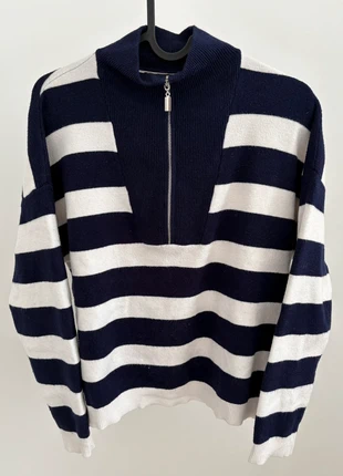 Pull col zip à rayures blanc et bleu Stradivarius taille S, brand: Stradivarius, condition: Very good, size: S / 36 / 8, €7.00, €8.05 includes Buyer Protection