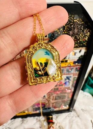 Pendentif en émail & perles naturelles – Or 18k plaqué Fait Main unique, brand: perles naturelles, condition: Very good, €22.50, €24.33 includes Buyer Protection Pro