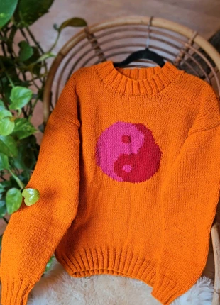 Ying Yang Orange - Handknitted woolen sweater Nepal, merk: Hand Knitted, staat: Nieuw met prijskaartje, maat: Universele maat, € 175,00, € 184,45 inclusief Kopersbescherming Pro