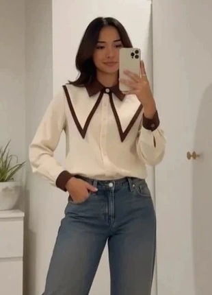 Chemise crème col oversize marron taille M, brand: Vintage Chic, condizioni: Ottime, taglia: M / IT 42 / EU 38, €42.90, €45.75 include la Protezione acquisti