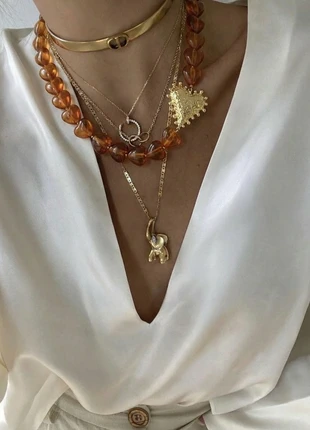 Collier Cœurs en Résine Ambrée & Acier Inoxydable Doré, brand: french coquette, condition: New with tags, €19.99, €21.69 includes Buyer Protection