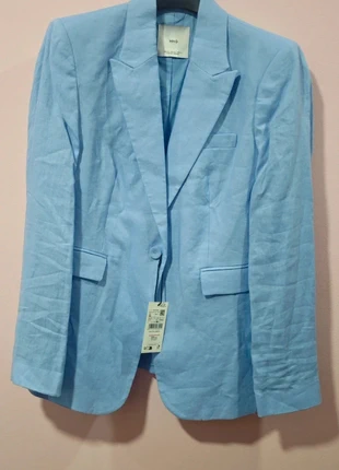Blazer en lin bleu clair de MANGO pour femme - élégant, léger et estival, brand: Mango, condizioni: Nuovo con cartellino, taglia: XL / IT 46 / EU 42, €35.00, €37.45 include la Protezione acquisti