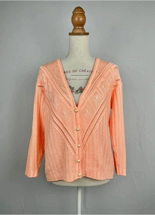Cardigan maille abricot rose claire vintage col V - Targa Diffusion - Convient taille L (40), marque: Targa Diffusion, état: Très bon état, taille: L / 40 / 12, 14,00 €, 15,40 € Protection acheteurs incluse
