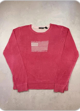 Pull en maille vintage Ralph Lauren flag/drapeau américain col rond 100% coton rouge taille L, brand: Ralph Lauren, condition: Good, size: L / 40 / 12, €54.90, €58.35 includes Buyer Protection Pro