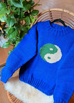 Ying Yang Blue - Handknitted woolen sweater Nepal, merk: Hand Knitted, staat: Nieuw met prijskaartje, maat: Universele maat, € 175,00, € 184,45 inclusief Kopersbescherming Pro