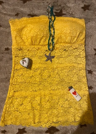 Yellow lace top, marca: Vintage Dressing, estado: Muito bom, tamanho: XS / 34 / 6, €12.00, €13.30 inclui Proteção do Comprador