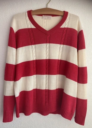 Pull col V vintage en maille torsadée rayé rouge et blanc Edwige Paris, brand: Edwige, condizioni: Ottime, taglia: M / IT 42 / EU 38, €6.00, €7.00 include la Protezione acquisti