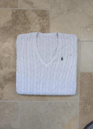 Pull col V torsadé Ralph Lauren - Homme S - Blanc logo marine, marque: Ralph Lauren, état: Très bon état, taille: S, 75,00 €, 79,45 € Protection acheteurs (Pro) incluse