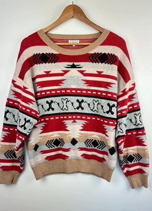 Claudie Pierlot – Pull jacquard oversize motif aztèque – Rouge & beige – Taille 2 (M/L), marke: Claudie Pierlot, zustand: Sehr gut, größe: M / 38 / 10, 59,00 €, 62,65 € beinhaltet Vinted-Käuferschutz Pro