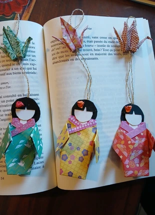 Lot de trois marques pages kekeshis et grue en origami#21, marca: Origami, estado: Nuevo sin etiquetas, 15,00 €, 16,45 € Protección al comprador incluida