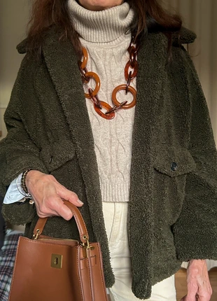 Cappotto teddy verde scuro Zara, marca: Zara, estado: Novo sem etiquetas, tamanho: S / 36 / 8, €23.50, €25.38 inclui Proteção do Comprador